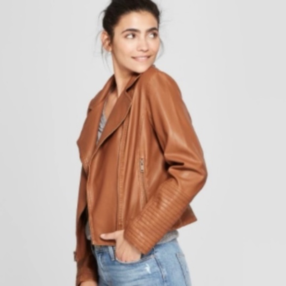 Universal Thread Jackets & Blazers - Universal Thread- Brown Faux Leather Bomber Moto Jacket